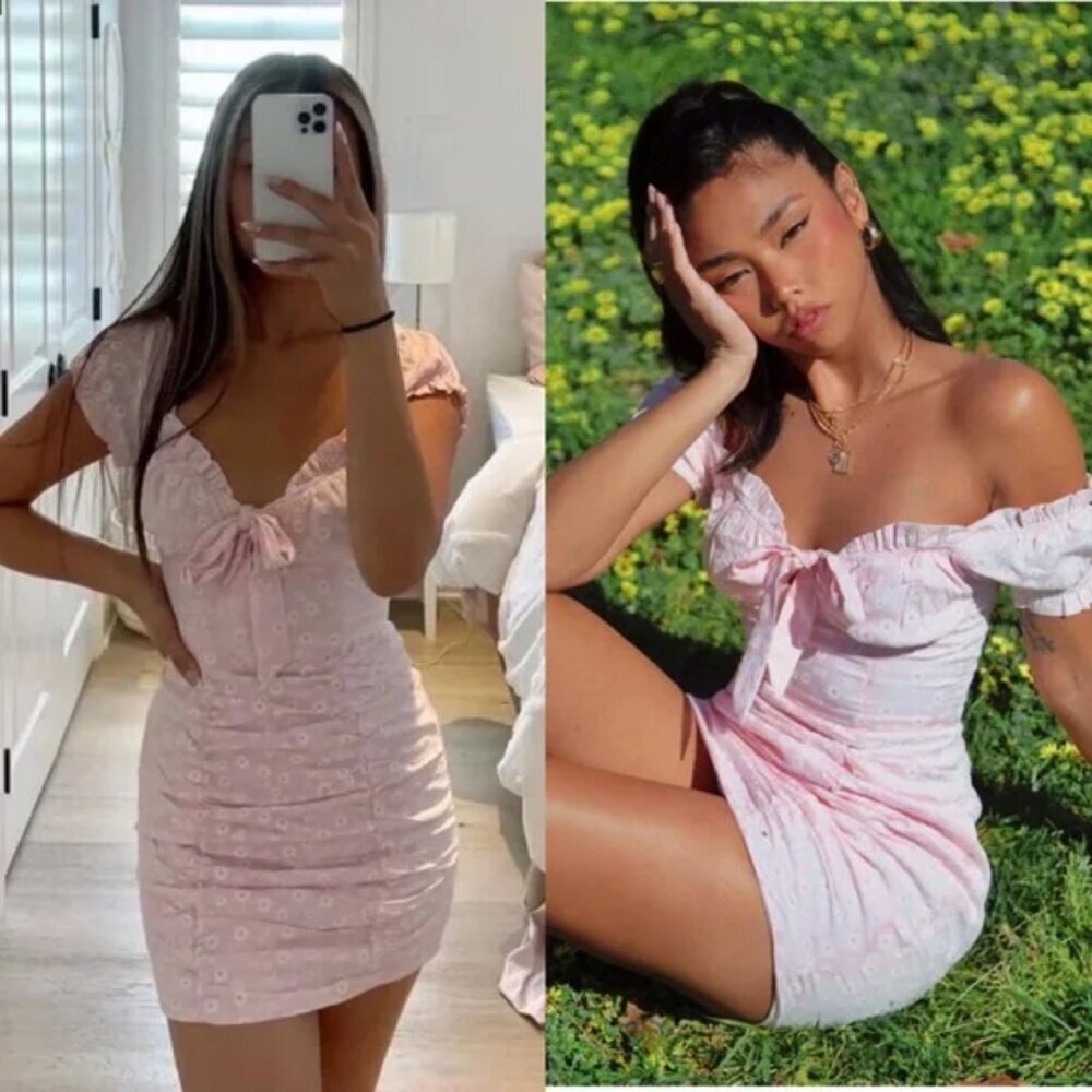 Princess Polly Back To Paris Mini Dress Light Pink Floral Size 6